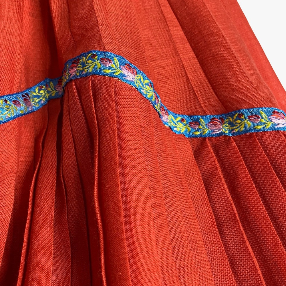 Kenzo Red Midi Skirt with Green Floral Border - Picture 8 of 16
